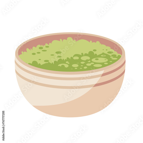 Green rice in a bowl, vector illustration
