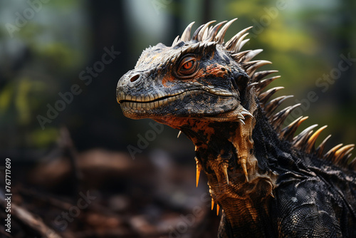 Portrait of an iguana in the forest. Close-up. © Anayat