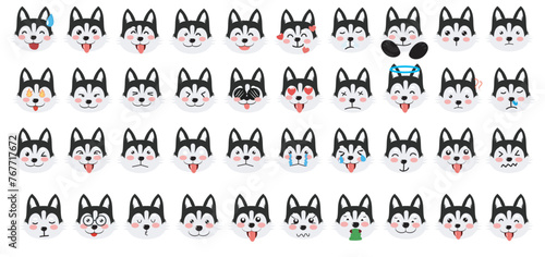set of siberia hutsy and bulldog emoticon cute isolated on white background. animal kawaii emoticon