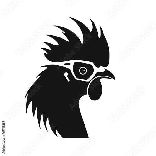 Chicken Rooster Head with  sunglasses   Silhouette   Mascot 