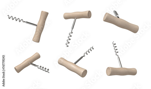 Multiple corkscrews floating on white space