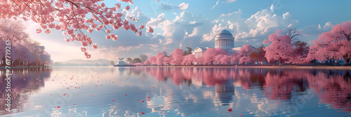  Jefferson Memorial during the Cherry Blossom Festival. generative ai 