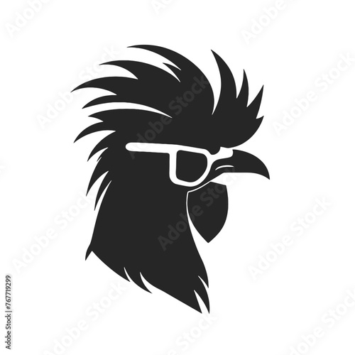 Chicken Rooster Head with  sunglasses , Silhouette   Mascot 