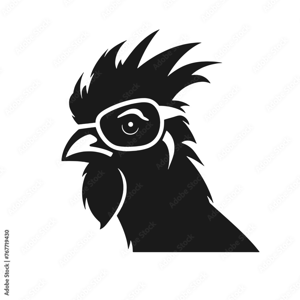 Fototapeta premium Chicken Rooster Head with sunglasses , Silhouette Mascot 
