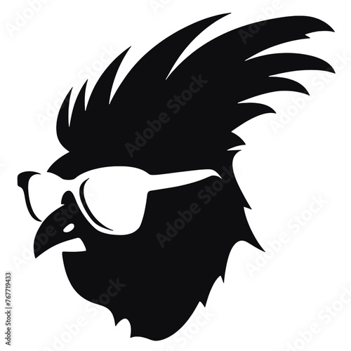 Chicken Rooster Head with  sunglasses , Silhouette   Mascot 