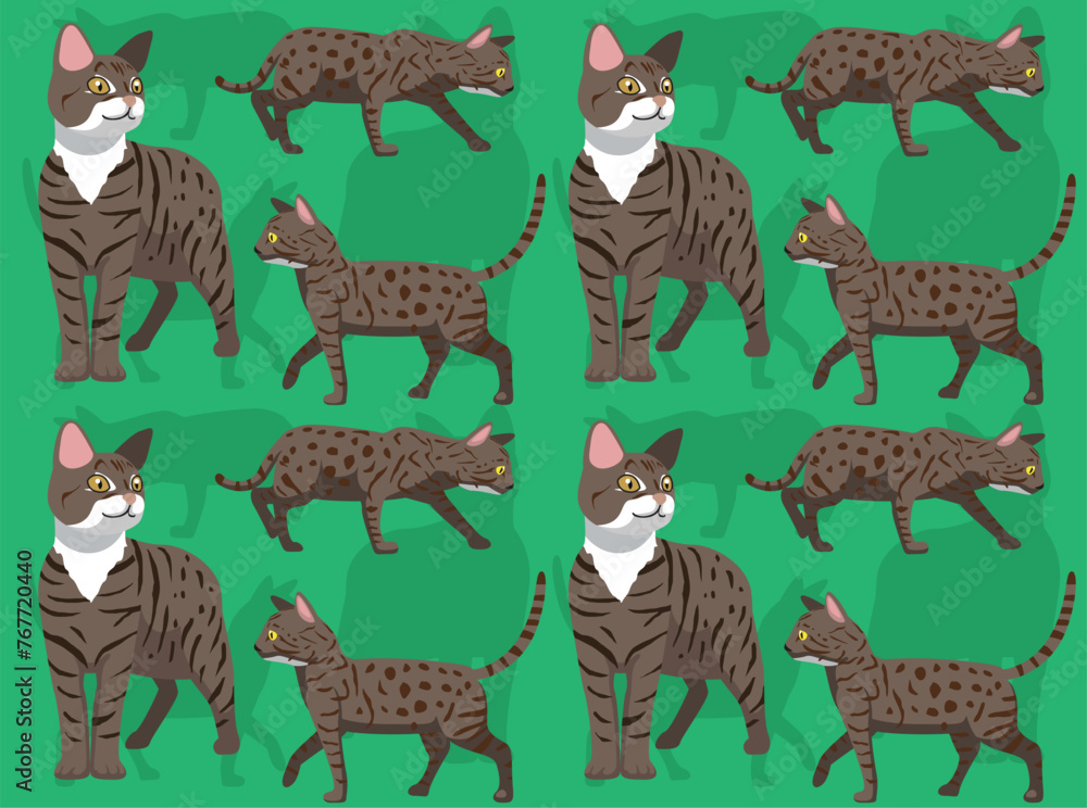 Fototapeta premium Cat Bengal Brown Coat Cartoon Cute Seamless Wallpaper Background