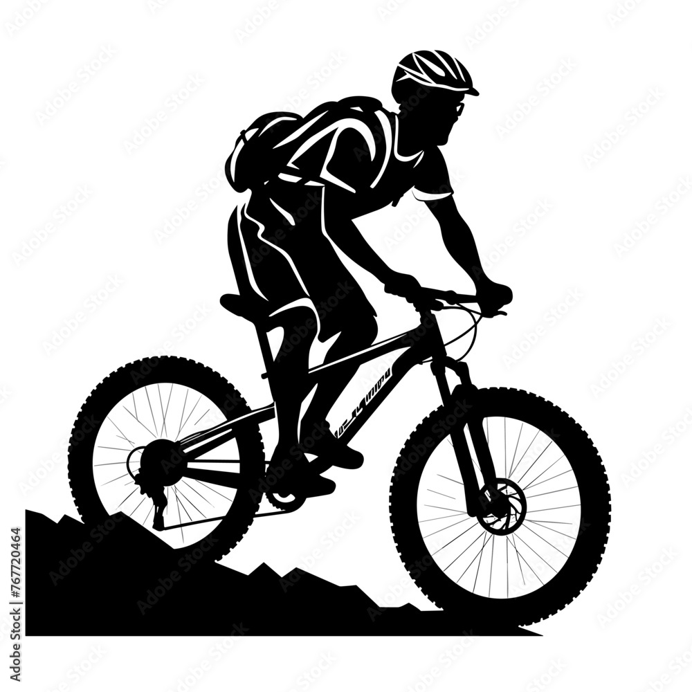 Fototapeta premium Mountain biker black icon on white background. Mountain biker silhouette