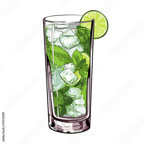 Mojito cocktail hand-drawn comic illustration. Mojito. Vector doodle style cartoon illustration