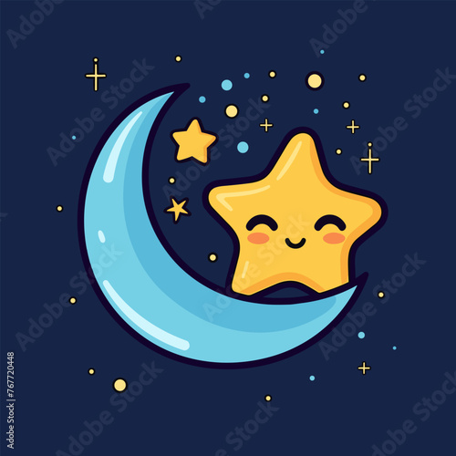 Moon hand-drawn comic illustration. Moon. Vector doodle style cartoon illustration