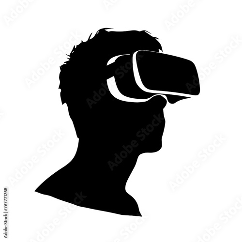 Augmented reality virtual reality headset on a person Silhouette , vector illustration