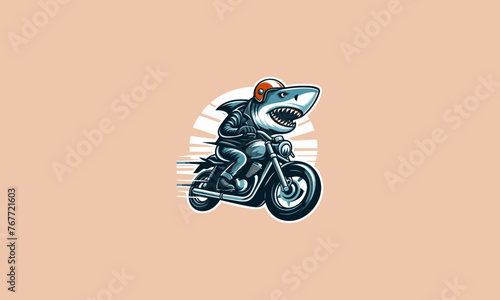 shark wearing helmet riding motorcycle vector logo design photo