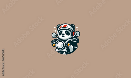 panda wearing helmet riding motorcycle vector logo design