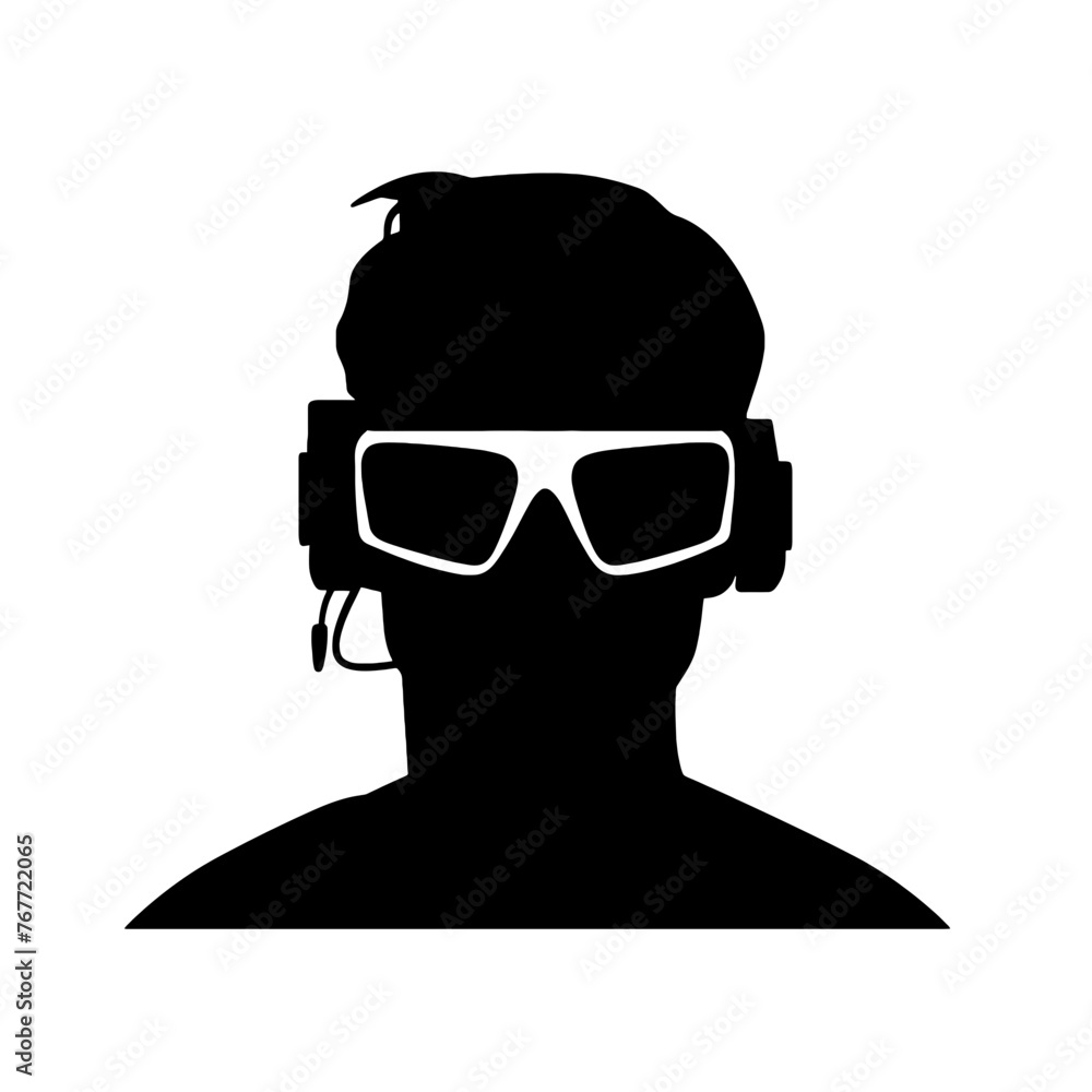 Virtual reality man silhouette. Vr headset or wireless goggles glasses for video games isolated on white background. Vector illustration Virtual reality man silhouette. Vr headset or wireless goggles glasses for video games isolated on white background. Vector illustration