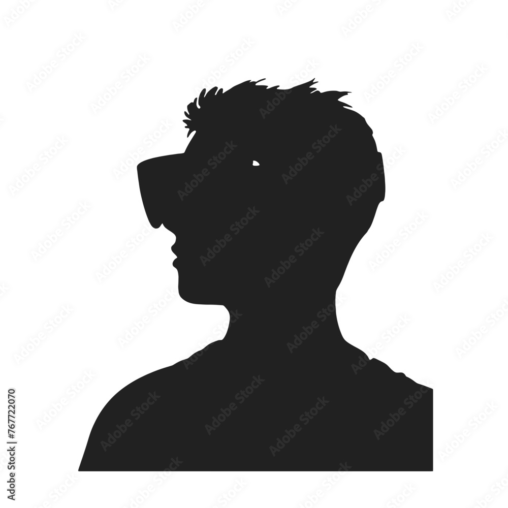 Virtual reality man silhouette. Vr headset or wireless goggles glasses for video games isolated on white background. Vector illustration