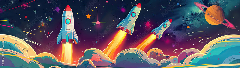 Naklejka premium Space Odyssey Quest: Journeying Beyond the Stars and Into the Unknown