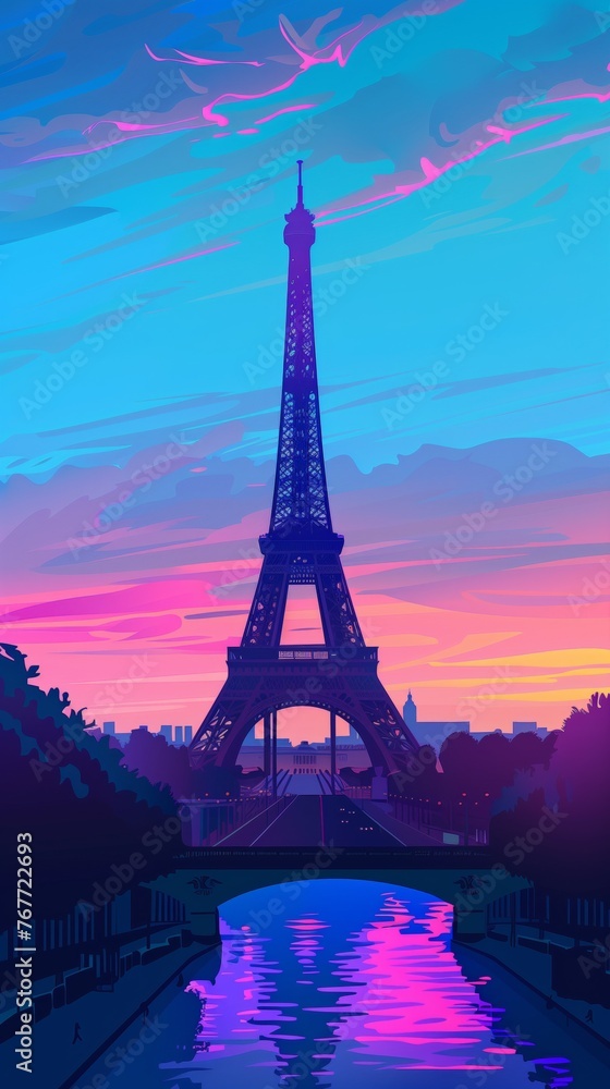 serene sunset over the iconic Eiffel Tower and Paris cityscape