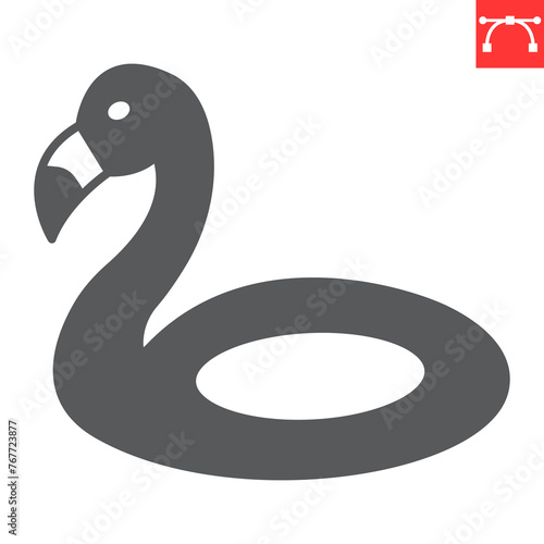 Flamingo pool float glyph icon, summer and vacation, swim ring vector icon, vector graphics, editable stroke solid sign, eps 10.