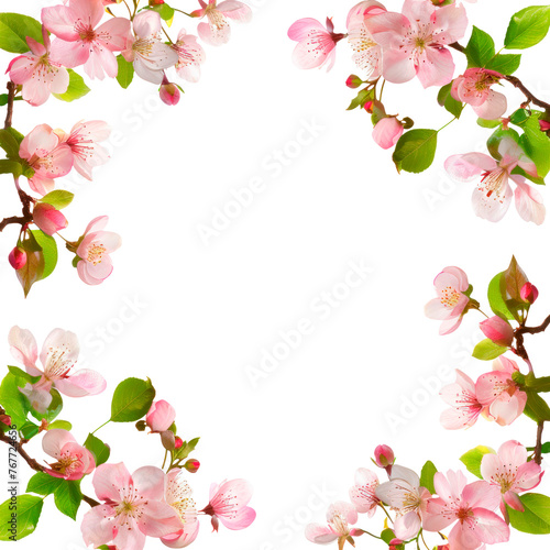 Frame with pink cherry blossom flower. Isolated on transparent background.