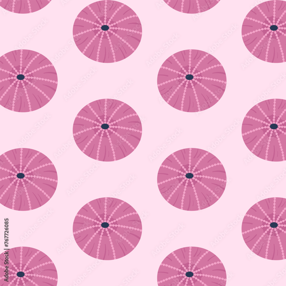 Naklejka premium Seamless pattern with seashell clam pink color. Exotic Underwater print vector