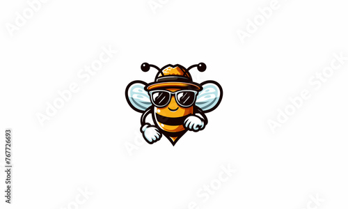 character bee wearing sun glass and hat vector mascot design