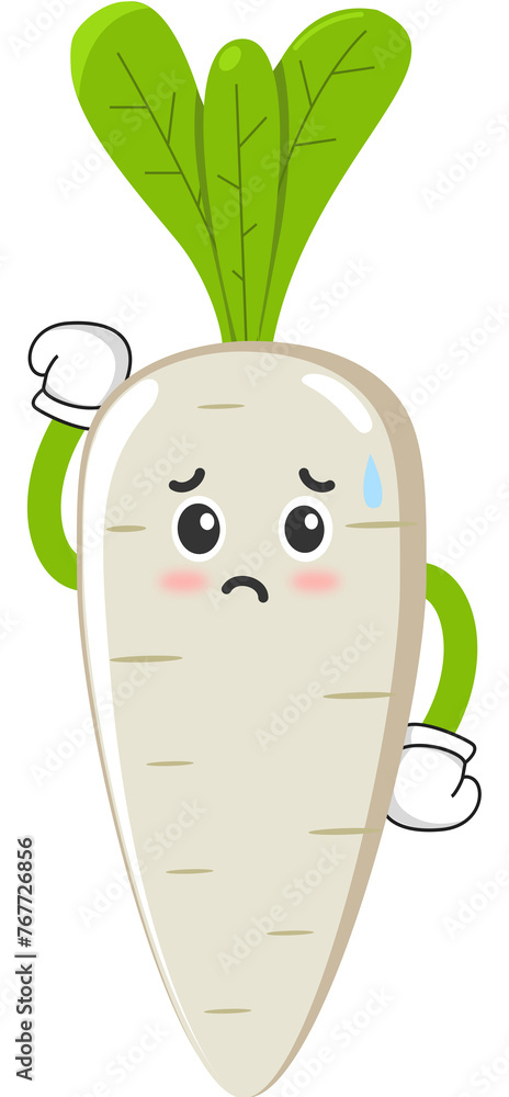 white radish cartoon character, cute vegetable white radish cartoon character, cute vegetable