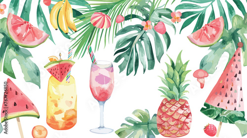 Tropical Birthday Party Watercolour Flat vector 