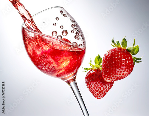 Glass of strawberry juice on white background 