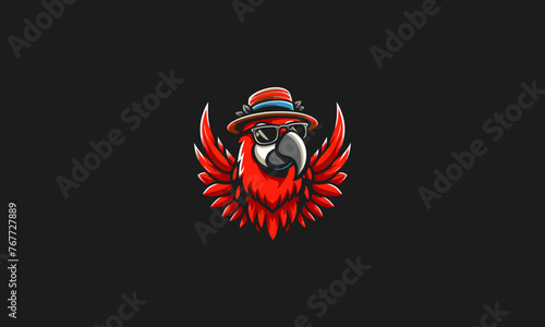 parrot red wearing sun glass vector logo design