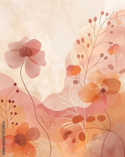 Minimalist Floral Boho for Journal Cover in Pastel Tones