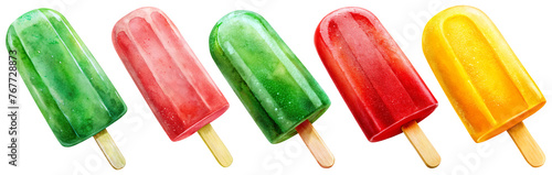 colorful various fruit popsicle on white background generative ai