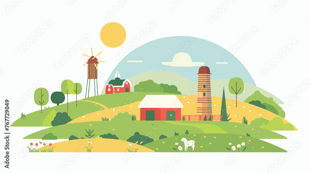 Vector illustration of farm landscape. Flat vector 