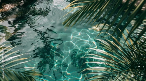 Tropical Pool Water with Palm Fronds Reflection