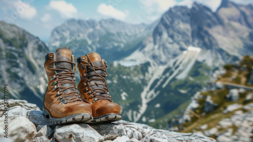 Adventure Calling: Hiking Boots on Mountain Peak
