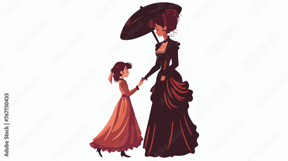 Victorian Mum and Daughter Flat vector isolated on white