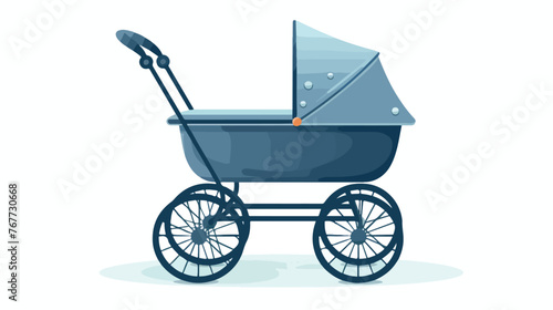 Vintage Blue Baby Stroller Flat vector isolated on white