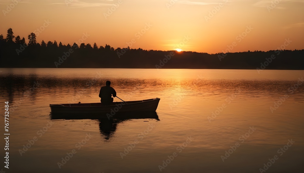 a man is sailing a boat in the water with the sun setting behind him