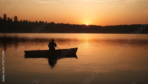 a man is sailing a boat in the water with the sun setting behind him