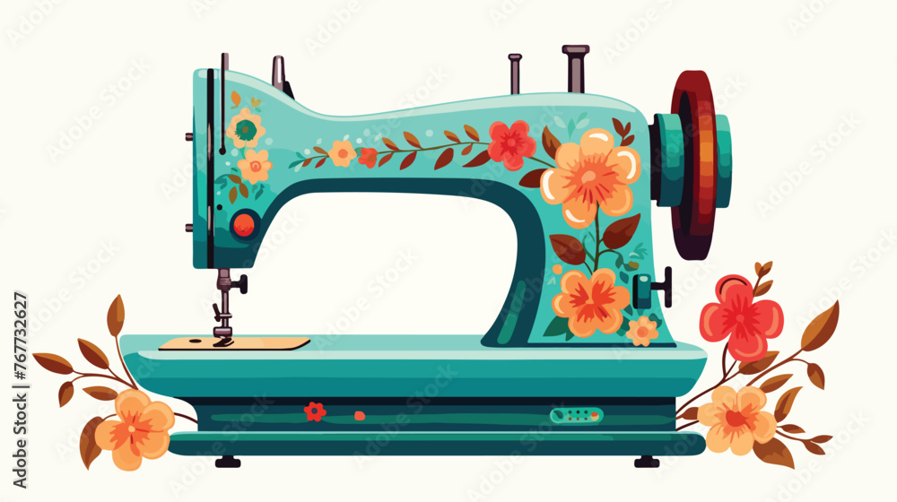 Vintage Floral Sewing Machine Flat vector