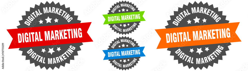 digital marketing sign. round ribbon label set. Seal