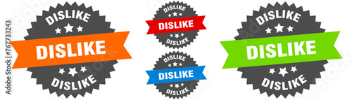 dislike sign. round ribbon label set. Seal