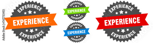 experience sign. round ribbon label set. Seal