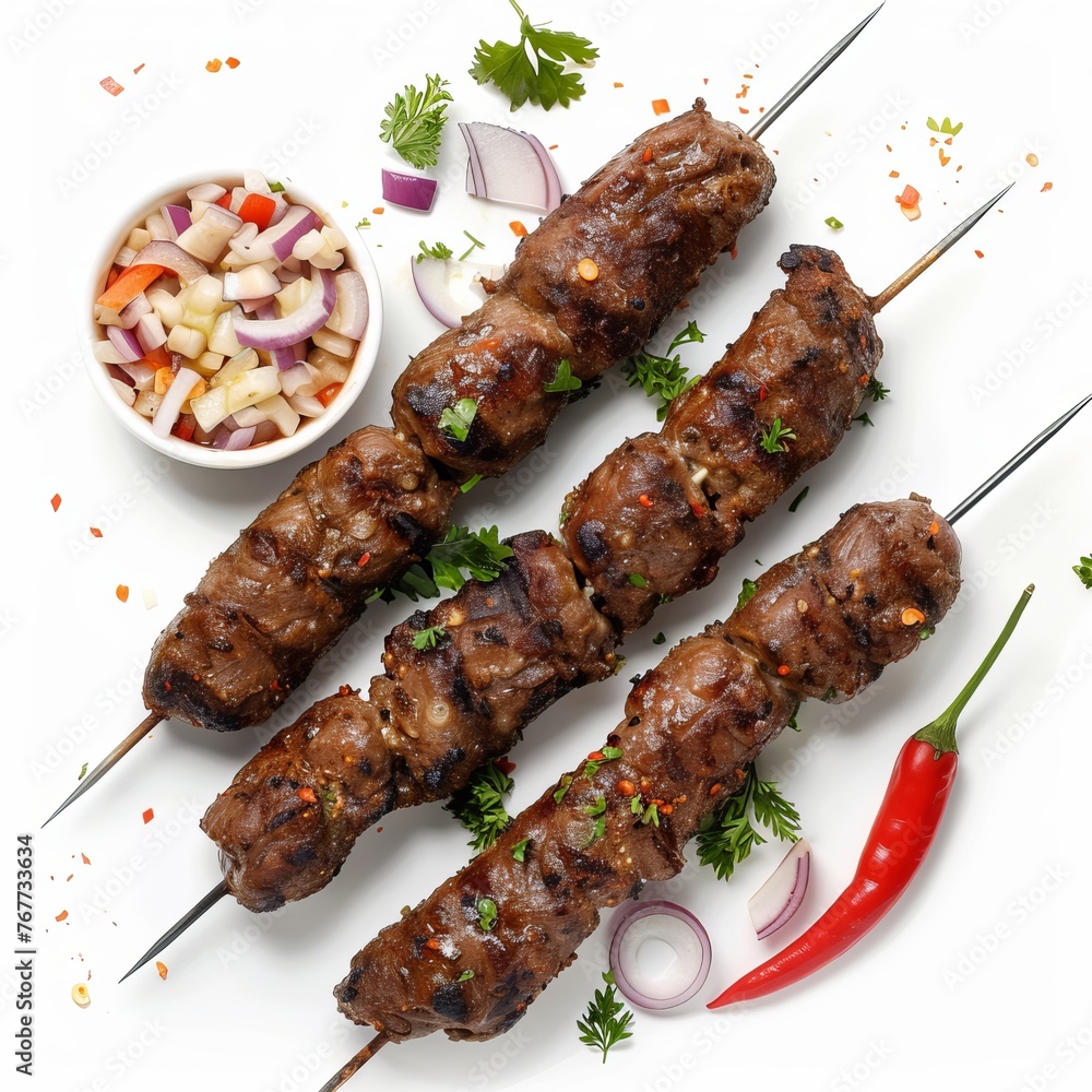 Yummy Ghanaian Beef Kebabs isolated on white background
