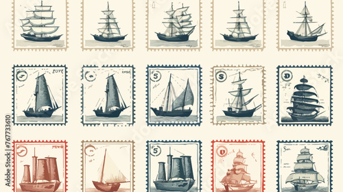 Vintage Nautical Postage Stamps Flat vector