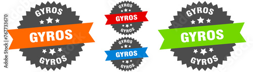 gyros sign. round ribbon label set. Seal