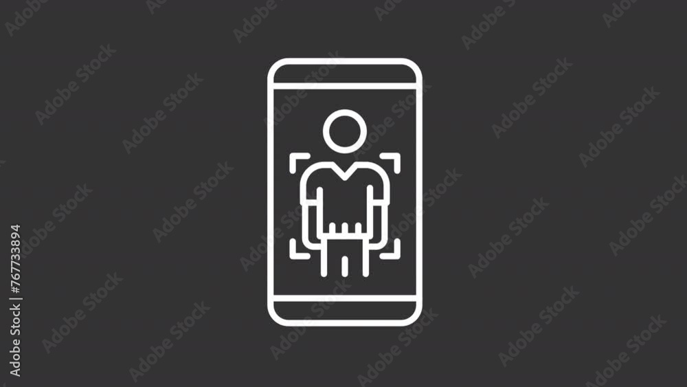 Virtual try on white line animation. AR mobile application animated icon. Online shopping experience. VR fitting. Black illustration on white background. HD video with alpha channel. Motion graphic Virtual try on white line animation. AR mobile application animated icon. Online shopping experience. VR fitting. Black illustration on white background. HD video with alpha channel. Motion graphic