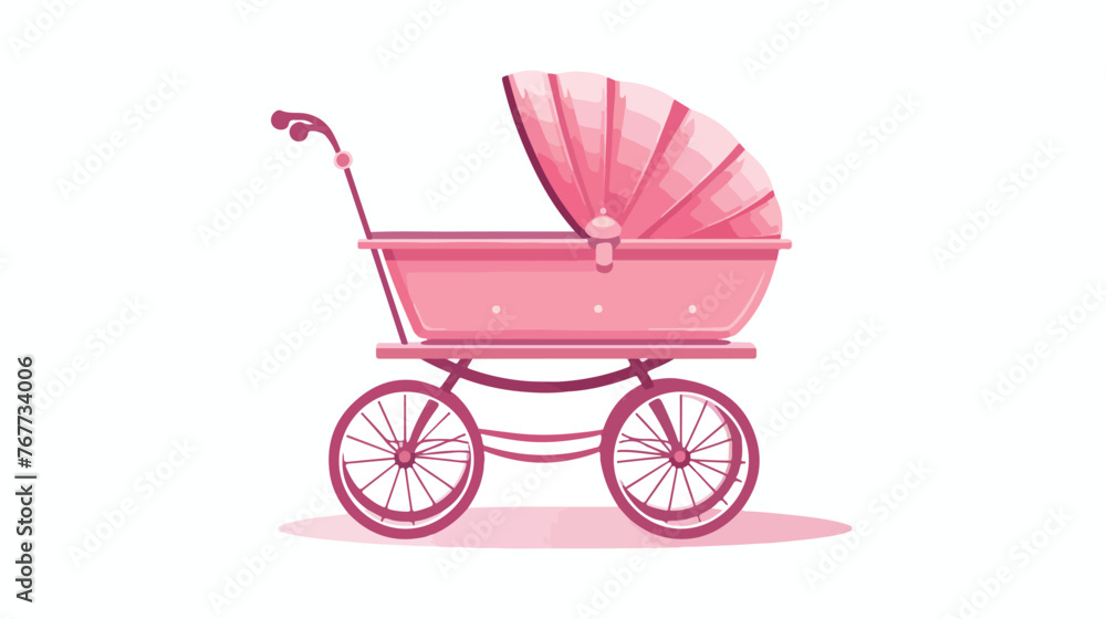 Vintage Pink Baby Stroller Flat vector isolated on white