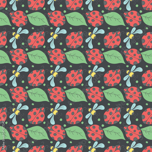 Seamless pattern with ladybugs. Summer ladybugs background