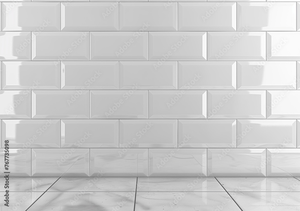 Fototapeta premium The classic white subway tile texture, versatile for kitchen backsplashes and bathroom walls. 4k