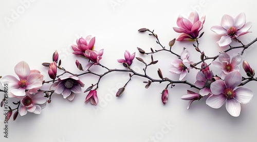  Magnificent Magnolia Branch with Purple Flowers on White Background 