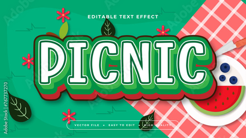 Green red and white picnic 3d editable text effect - font style